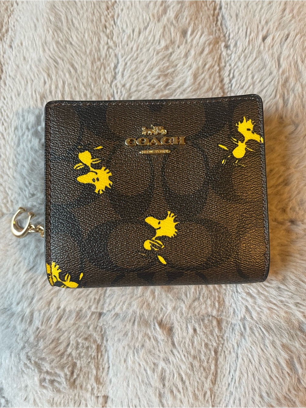 Coach Snap Wallet with Yellow Woodstock Motif